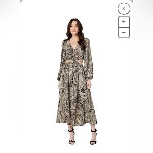 NWT Moon River Halter Neck Tie Cut Out Maxi Dress in Brown Multi | Size XS